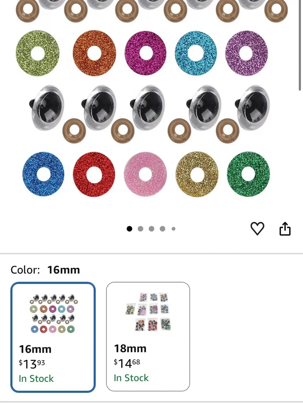 Bagged Craft Safety Eyes and Washers - Black with Colorful Caps